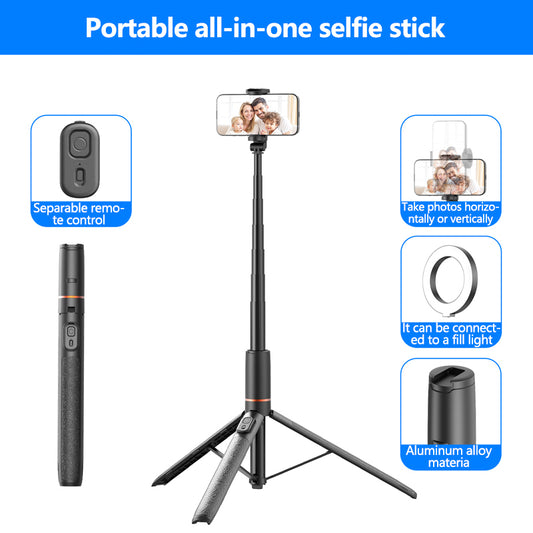 106BE Aluminum Alloy Bluetooth Selfie Stick Tripod, 162cm Extendable