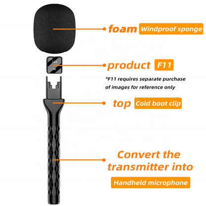 Wireless microphone handheld stick, for interviews