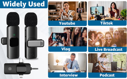 Wireless Microphone for Professional Vlog and Video Recording with Phones and Cameras