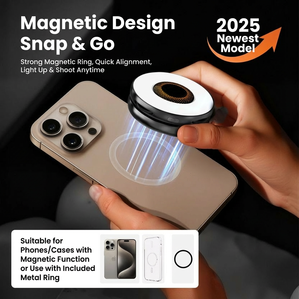 PL24-Magnetic Fill Light for iPhone, Adjustable & Extendable LED Phone Light