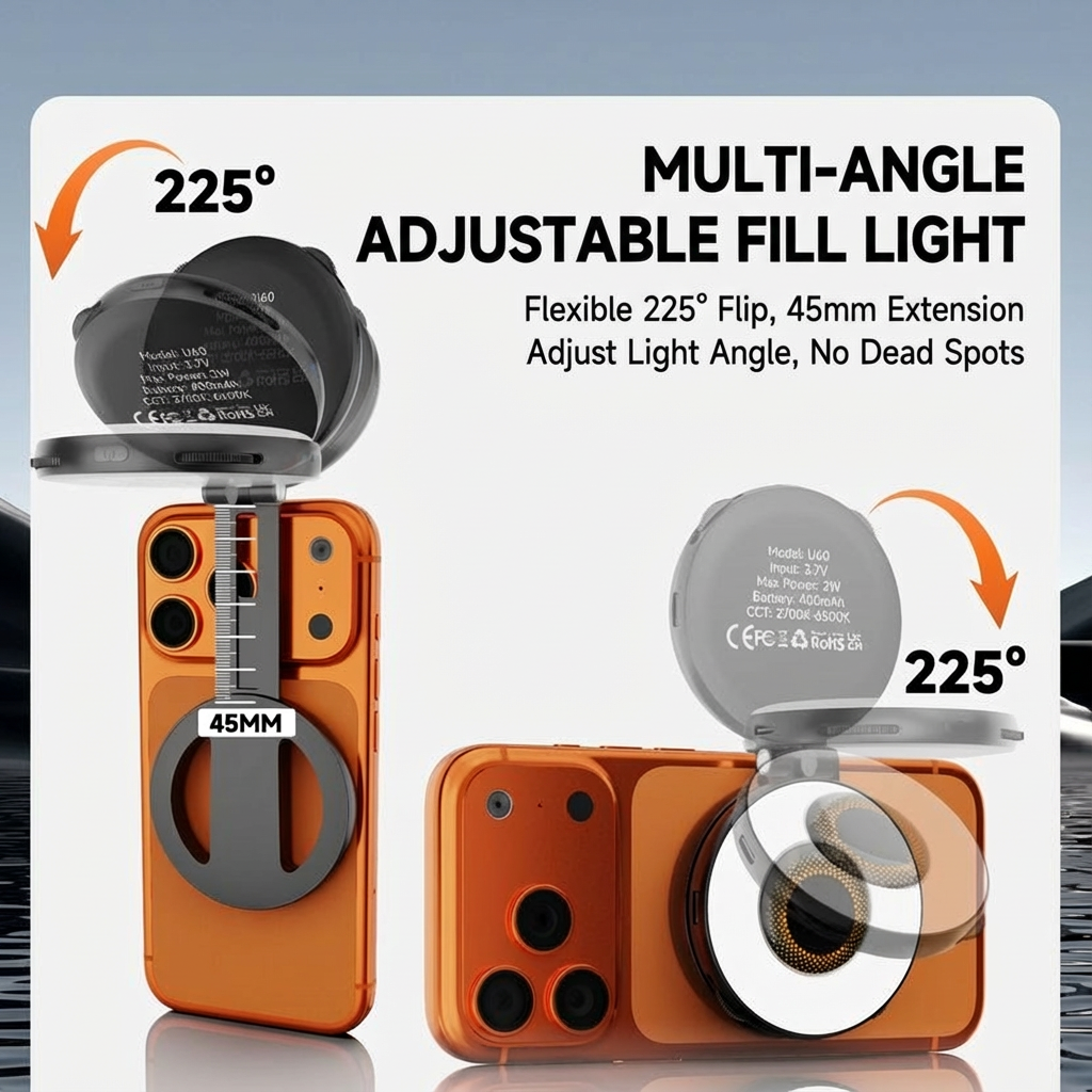 PL24-Magnetic Fill Light for iPhone, Adjustable & Extendable LED Phone Light