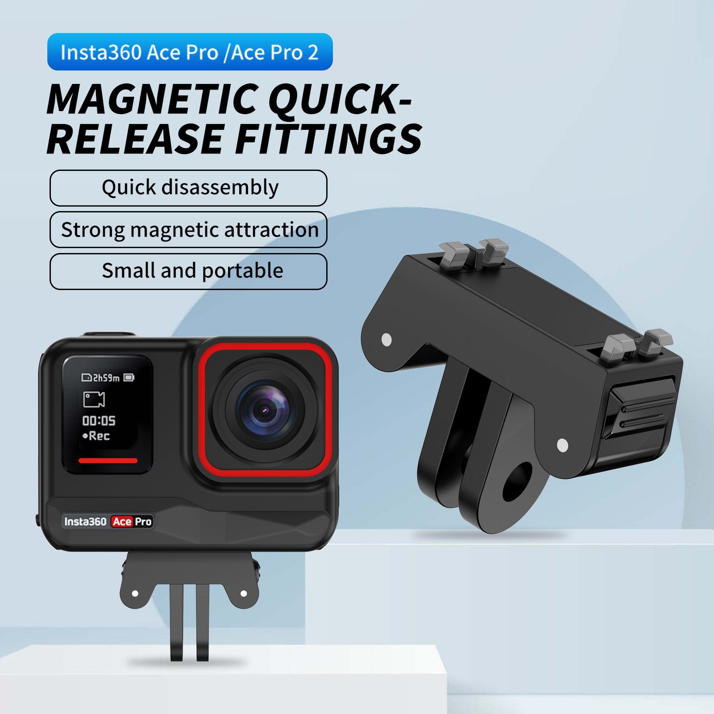 Tokdance Insta360 Metal Action Mount Base – Two-Prong Conversion Adapter