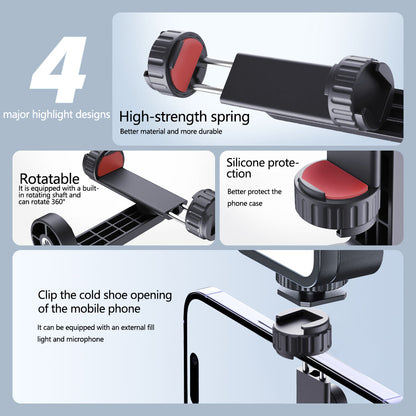 BJ-01 Universal Phone Clamp with 1/4 Mount & Cold Shoe for Light and Mic