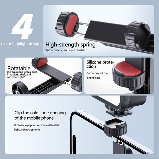 BJ-01 Universal Phone Clamp with 1/4 Mount & Cold Shoe for Light and Mic