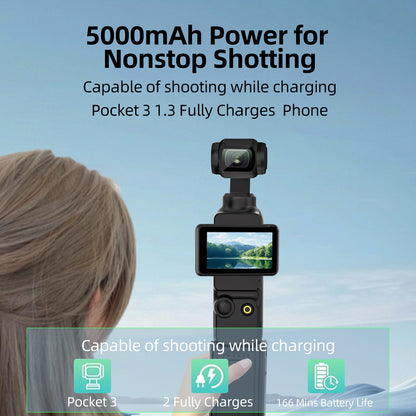Pocket 3 Charging Handle – Extended Power Grip with Fast Charging and Tripod Mount for Action Camera