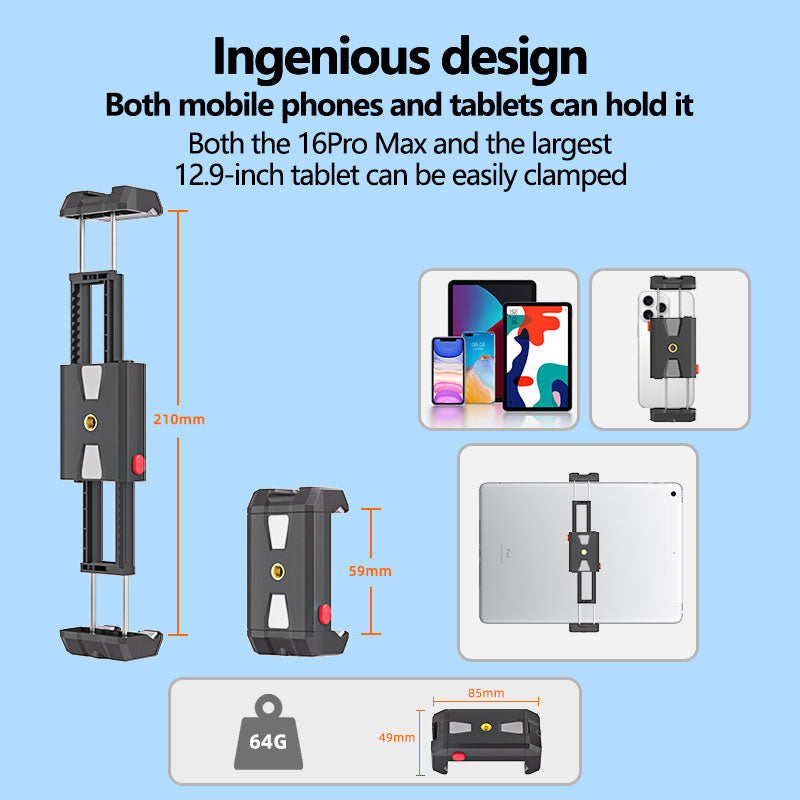 MC01 Adjustable Phone & Tablet Clamp | 1/4" Tripod Mount Compatible Holder