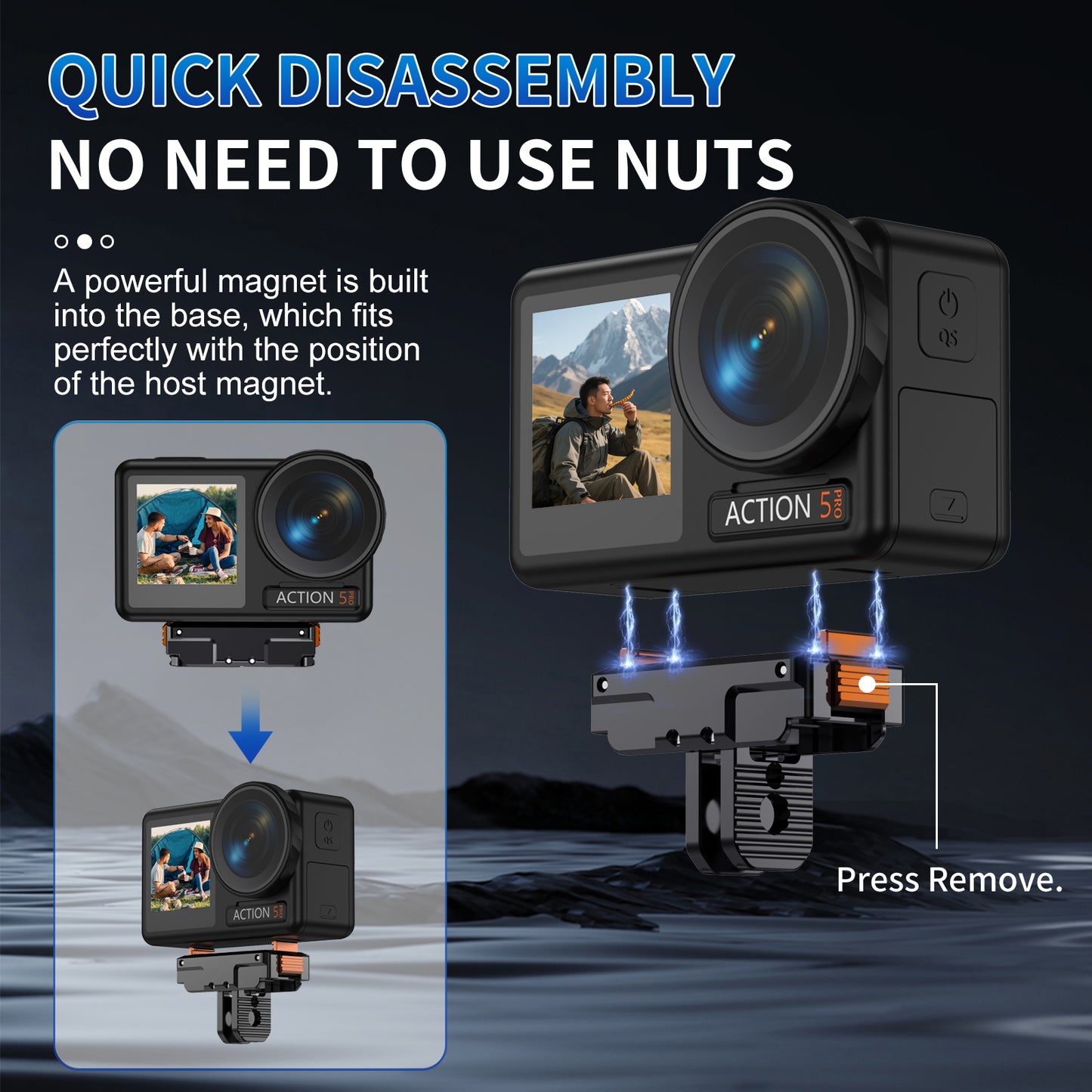 ACTION Magnetic Quick Release Metal Base for DJI Action Cameras – Stable Mounting with Easy Detachment