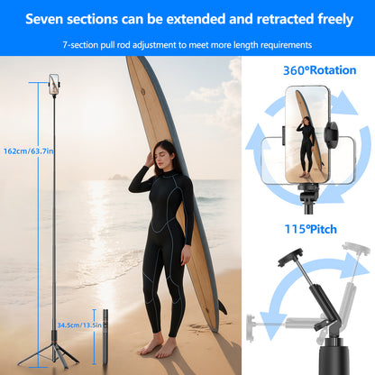 106BE Aluminum Alloy Bluetooth Selfie Stick Tripod, 162cm Extendable