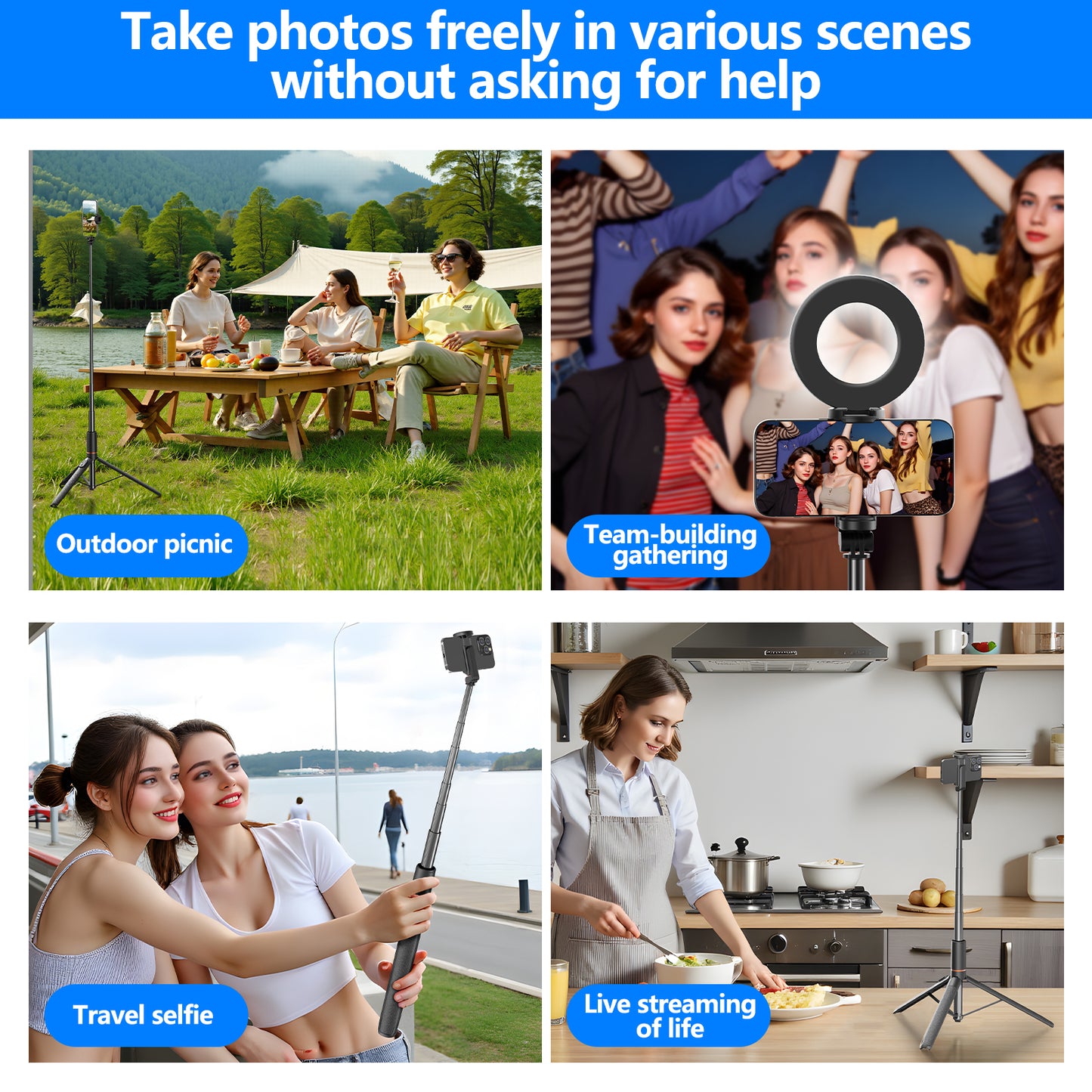 106BE Aluminum Alloy Bluetooth Selfie Stick Tripod, 162cm Extendable