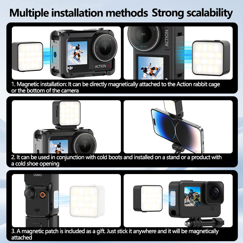 Magnetic Action Camera Fill Light | Portable LED Light for GoPro Insta360 DJI with Magnetic Quick-Mount Design